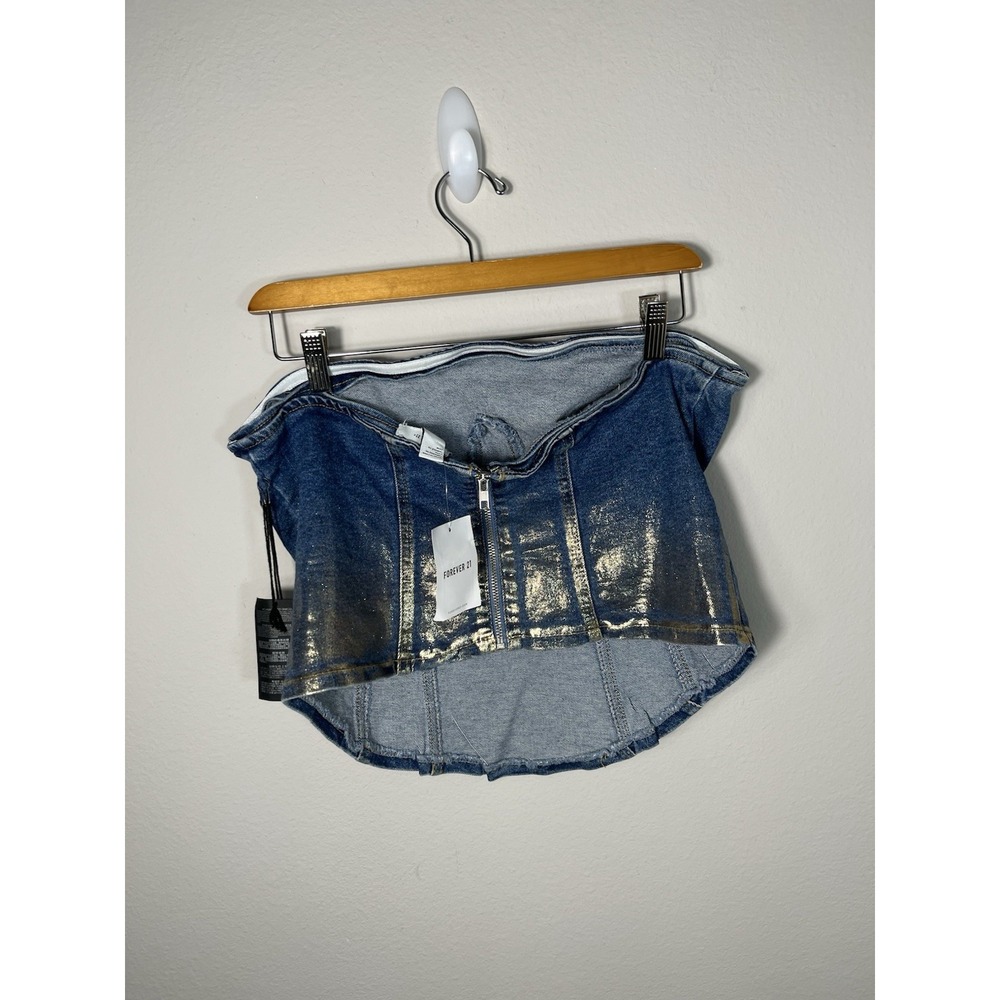 FOREVER 21 CORSETS Women Blue & Gold Sz 0X - Picture 3 of 13